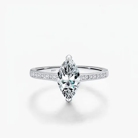 Vintage 925 Sterling Silver Marquise Moissanite Ring For Women High Clarity High Sparkle Elegant Anniversary Jewelry Gift