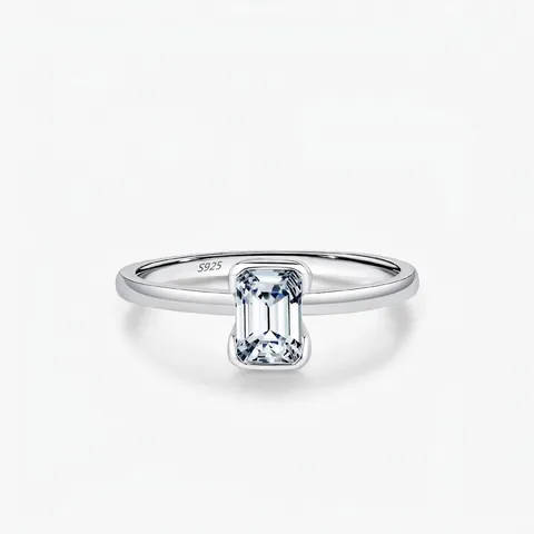Anillo de Moissanita Talla Esmeralda de Plata de Ley 925 para Mujer Lujo Color D VVS1 Claridad Ajuste de Bisel Joyería de Anillo