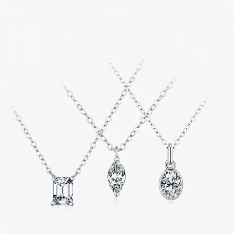 Collar con Colgante de Moissanita de Plata de Ley 925 para Mujer Color D VVS1 Moissanita Corte Esmeralda Marquesa Ovalado