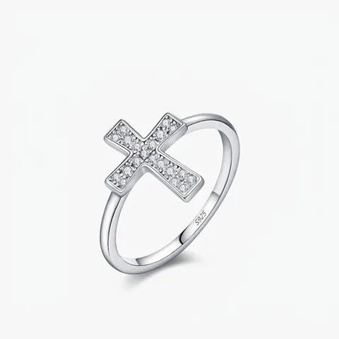 925 Sterling Silver Moissanite Cross Ring For Women Minimalist Faith Jewelry With Certificate High Polish Fashion Ring Gift