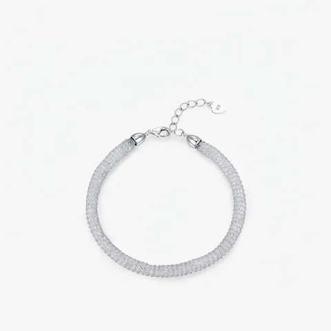 YANLOK Pulsera Tejida de Malla de Plata de Ley 925 para Mujer Elegante Brillo Cadena Cilíndrica Redonda Colgante de Corazón Joyería Ajustable