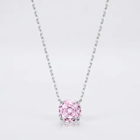 Collar de Pendiente de Circonia Rosa con Corte de Octágono de Plata de Ley S925 para Mujer Elegante Cadena de Clavícula Joyería