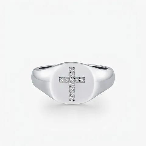YANLOK 925 Sterling Silver Moissanite Cross Signet Ring For Women Hip Hop Mirror Texture Inlaid Ring With Certificate