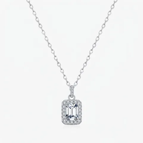 Emerald Cut Moissanite Pendant Necklace 925 Sterling Silver For Women D Color VVS1 With GRA Certificate French Retro Jewelry