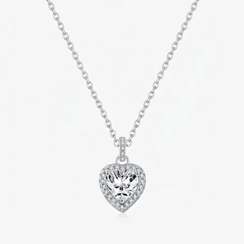 Collana con Pendente a Cuore in Argento Sterling 925 Vintage Lussuosa Catena per Clavicola in Moissanite per Donna Gioielli con Pietre Preziose a Cuore
