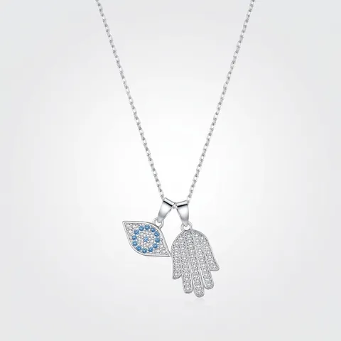 925 Sterlingsilber Böser Blick Hand Der Fatima Anhänger Halskette Exquisite Zirkonia Schlüsselbeinkette Damen Schmuck