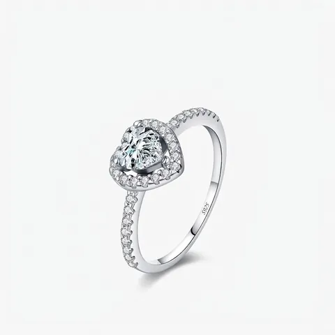 Anello Moissanite a Cuore in Argento Sterling 925 per Donna Lussuoso Elegante Anello di Promessa Zirconia Halo Gioielli Matrimonio Con Certificato