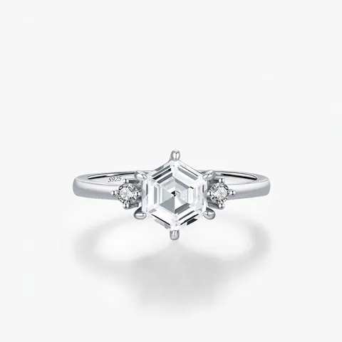 Elegante Anello in Argento Sterling 925 Con Strass a Taglio Esagonale per Donna Anello Geometrico in Vetro di Lusso