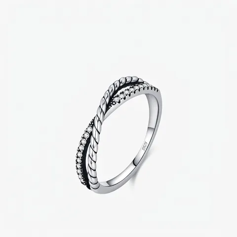 Anello Retro Chic in Argento Sterling 925 Incrociato Avvolto Torsione per Donna Minimalista Intarsiato Strass Gioielli da Dito Regalo