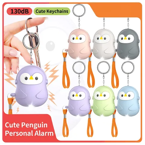 Personal Security Alarm Keychain Plastic Cartoon Owl Penguin Siren With LED Light For Women Kids Outdoor Self Defense