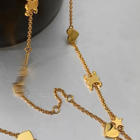 Collar Elegante De Acero De Titanio Dorado Dijes Estrella Corazón Mujer Colgante Geométrico Estilo Ins Minimalista