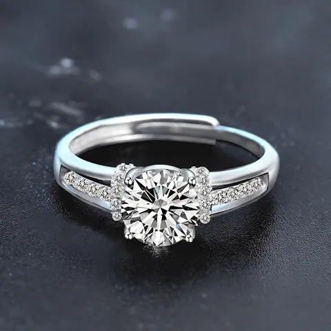 925 Sterling Zilver Moissaniet Ring Voor Dames 1 Karaat Rond Geslepen Vier Klauwen Open Verstelbare Verlovingsring Met GRA Certificaat