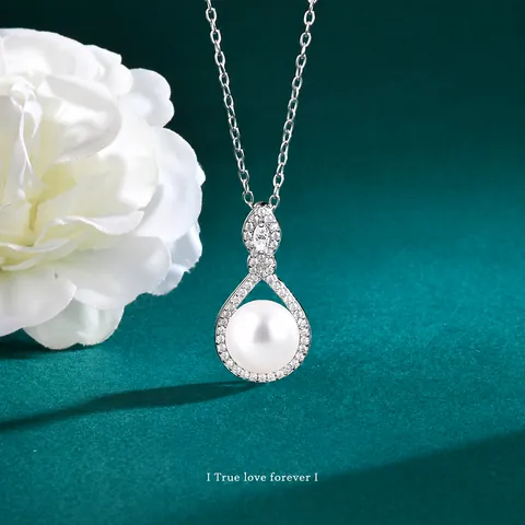 925 Sterling Silver Freshwater Pearl Moissanite Pendant Necklace Elegant Teardrop Clavicle Chain Jewelry For Women Gift