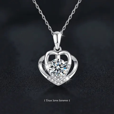 925 Sterling Silver Moissanite Heart Necklace For Women D Color VVS1 Double Heart Pendant Light Luxury Fashion Jewelry Accessory