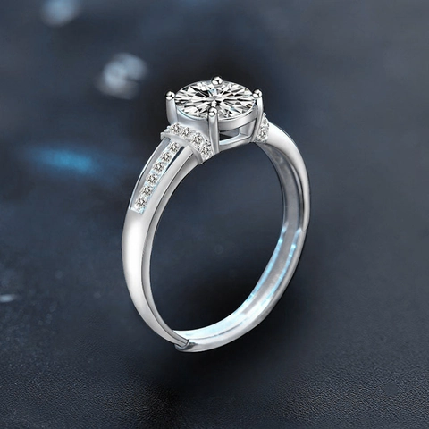 925 Sterling Zilver Moissaniet Ring Voor Dames 1 Karaat Rond Geslepen Vier Klauwen Open Verstelbare Verlovingsring Met GRA Certificaat