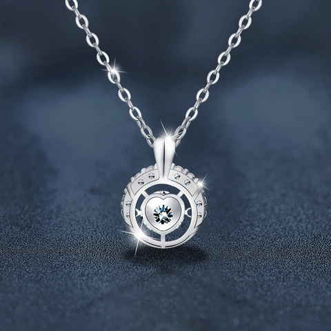 925 Sterlingsilber Moissanit Tanzender Stein Herzanhänger Halskette Runder Halo Strass Schlüsselbeinkette Schmuck Für Damen