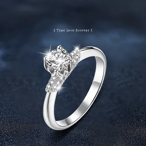 Luxury S925 Sterling Silver 0.5 Carat Moissanite Ring For Women 3EX Brilliant Round Solitaire Ring With GRA Certificate