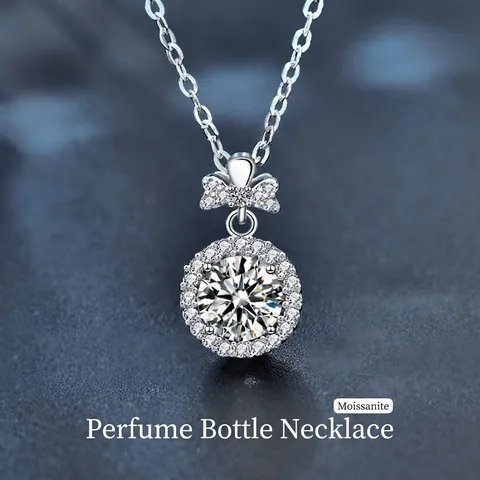 Luxus 925 Sterlingsilber Moissanit Halskette Für Damen Elegante Ein Karat Runde Moissanit Schleife Halo Anhänger Halskette Schmuck