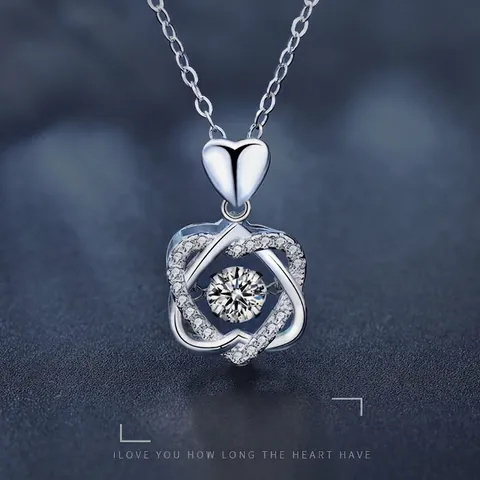 S925 Argento Sterling Moissanite Cuore Danzante Ciondolo Collana per Donna Elegante Lucido Geometrico Gioielli Regalo