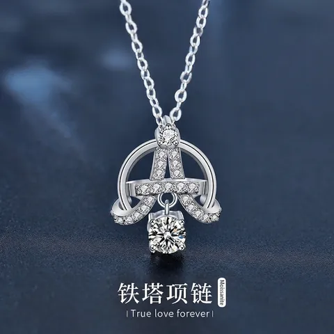 Collana con Pendente Torre Eiffel in Argento Sterling 925 per Donna Elegante Moissanite Intarsiato Gioielli di Lusso