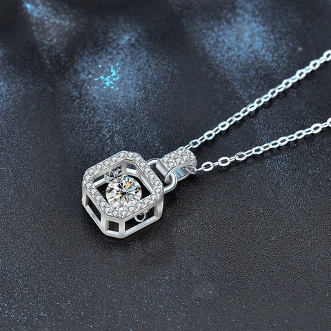 Collana Con Ciondolo Quadrato in Argento Sterling S925 Moissanite Danzante Per Donna 1 Carato Moissanite Tonda Pavé Strass Catena