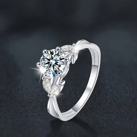 Anillo de Plata de Ley S925 con Flor de Moissanita de Lujo Color D Flor en Flor Joyas de Boda con Certificado GRA