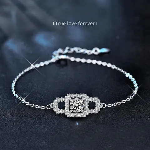 1 Karat Moissanit Armband 925 Sterlingsilber Quadratischer Halo Rundschliff Funkelnder Schmuck Mit GRA Zertifikat Für Damen