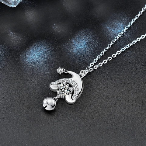 925 Sterling Silver Moissanite Santa Hat Pendant Necklace Bell Christmas Jewelry Rhodium Plated Clavicle Chain For Women