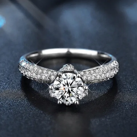 Luxe 925 Sterling Zilver Moissaniet Ring Dames Kroonzetting Sprankelende Trouw Verlovingsring Mode Sieraden