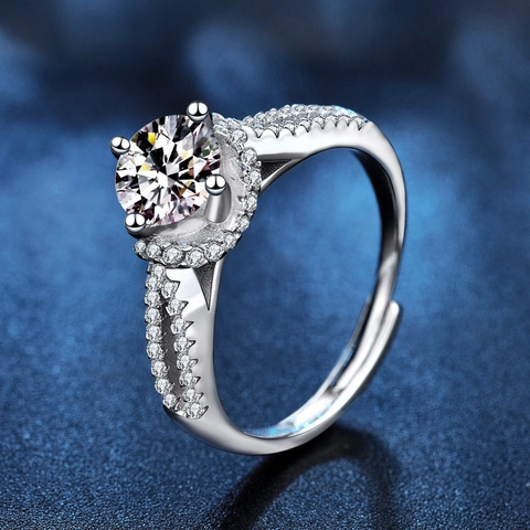 925 Sterlingsilber Moissanit Ring Für Damen Luxus Einstellbarer Halo Verlobungsring Einfache Mode Pendler Stil Schmuck Geschenk