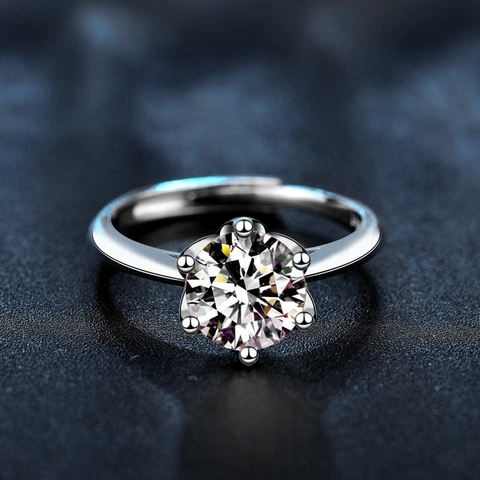 925 Sterling Zilver Moissaniet Ring Voor Dames Zes Klauwen Kroon Verstelbare Open Ring Ingelegde Zirkonia Geplatineerde Sieraden