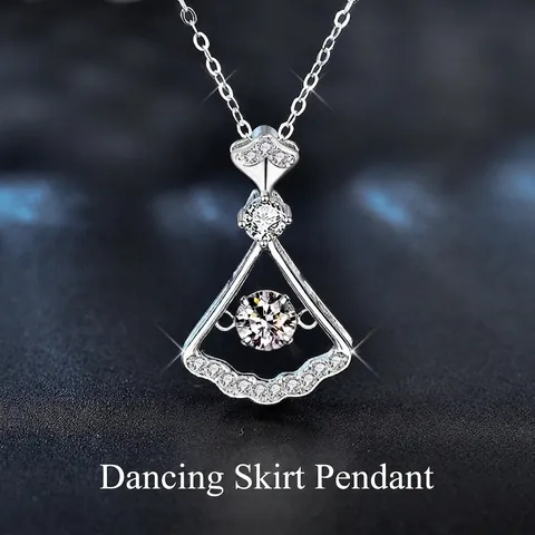 925 Sterling Silver Moissanite Fan Shaped Pendant Necklace For Women Dynamic Round Main Stone Sparkling Fine Jewelry Valentine's Day Gift