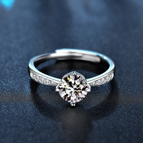 Luxus 925 Sterlingsilber Moissanit Ring Für Damen Klassische Vier-Krappen Verstellbar Offen Hochzeit Jahrestag Schmuck Geschenk