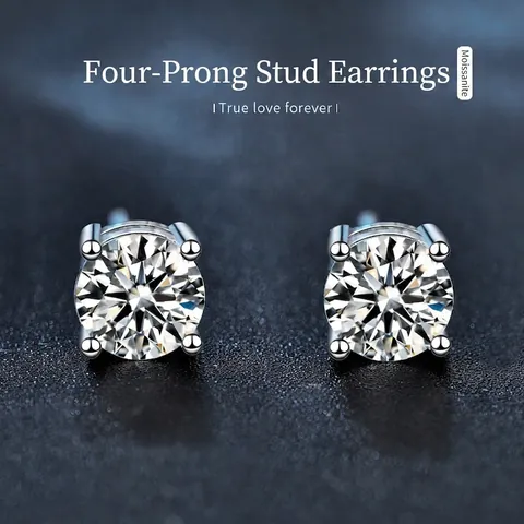 925 Sterling Silver Moissanite Stud Earrings For Women D Color VVS1 Round Brilliant Cut GRA Certified Fine Jewelry Earrings