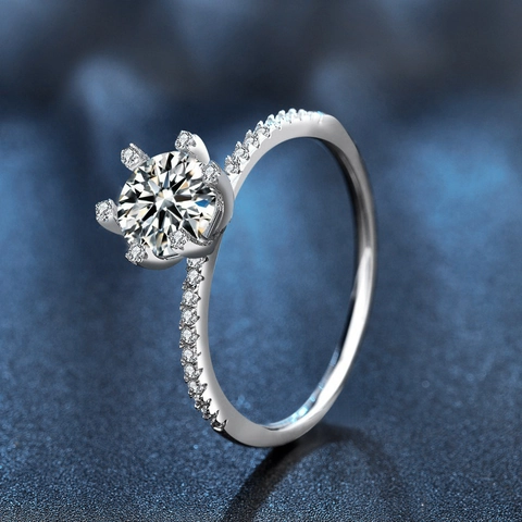 925 Sterling Zilver 1 Karaat Moissaniet Ring Voor Vrouwen Klassieke Zespootzetting Ronde Verlovingsring Met GRA Certificaat