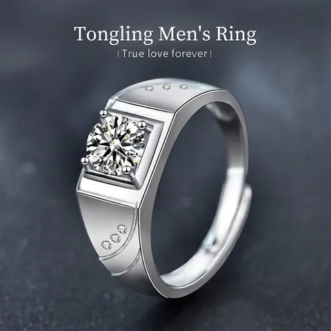 925 Sterlingsilber 1 Karat Moissanit Ring Für Herren Weißgold Plattiert Zirkonia Geometrisch Offen Verstellbar Herren Band Ring Schmuck Geschenk