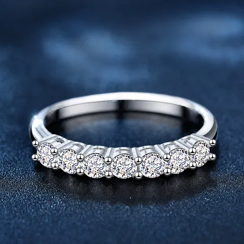 S925 Sterling Silver Moissanite Pave Ring 70 Points Moissanite Half Eternity Wedding Ring For Women Elegant Finger Jewelry