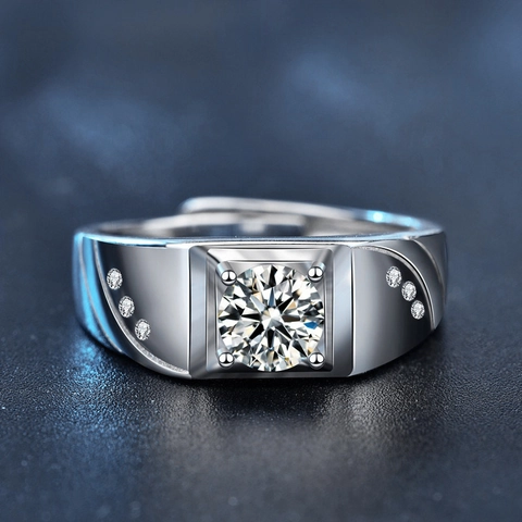 925 Sterlingsilber 1 Karat Moissanit Ring Für Herren Weißgold Plattiert Zirkonia Geometrisch Offen Verstellbar Herren Band Ring Schmuck Geschenk