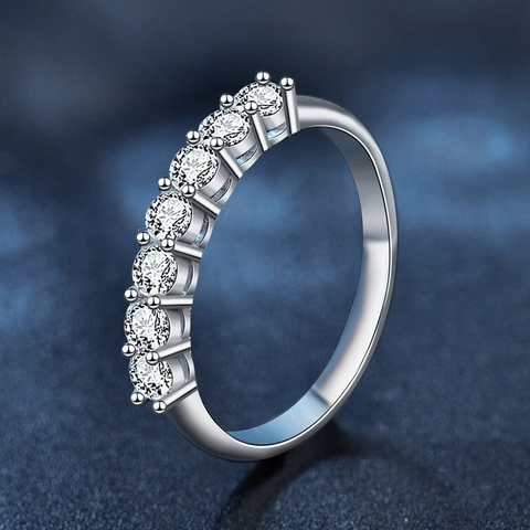 S925 Sterling Silver Moissanite Pave Ring 70 Points Moissanite Half Eternity Wedding Ring For Women Elegant Finger Jewelry