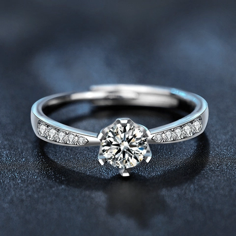 925 Sterlingsilber Moissanit Ring Sechs Krallen Fassung Kronenform Vintage Verstellbar Schmuck Mit GRA Zertifikat Damen Geschenk