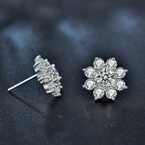 Orecchini a Bottone in Argento Sterling S925 Girasole Moissanite Placcati in Oro Bianco Fiore Scintillante Gioielli per Donna Regalo Elegante
