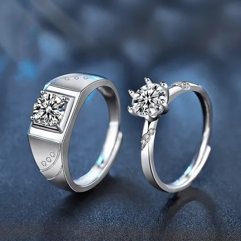 925 Sterling Silver Adjustable Couple Ring With Moissanite Geometric Minimalist Open Finger Ring Lovers Valentine Gift