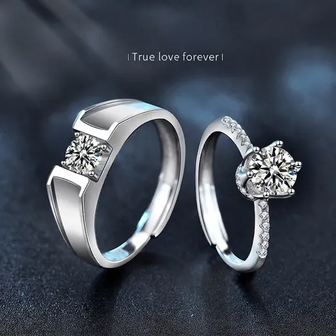 925 Silver Moissanite Couple Rings Adjustable Open Band High End Engagement Promise Finger Ring For Women Men Jewelry