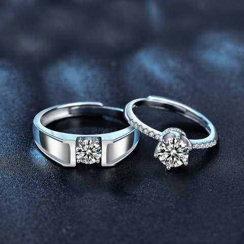 925 Silver Moissanite Couple Rings Adjustable Open Band High End Engagement Promise Finger Ring For Women Men Jewelry