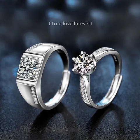 Luxury 925 Sterling Silver Moissanite Crown Ring Adjustable Open Finger Jewelry Brilliant Round Cut Moissanite Couple Rings For Wedding Engagement