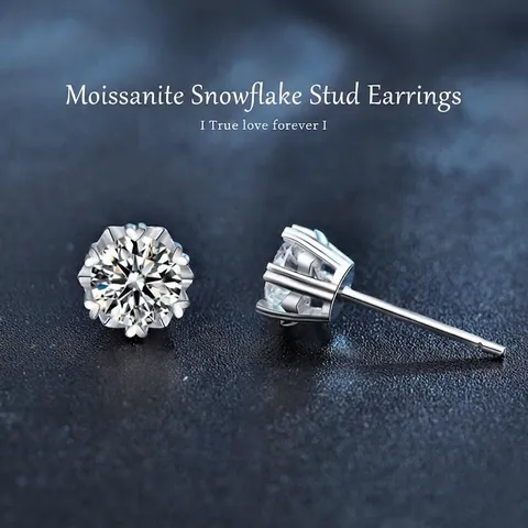 925 Sterling Silver Moissanite Snowflake Stud Earrings Women Simple Hexagram Star Design Christmas Gift Fashion Jewelry