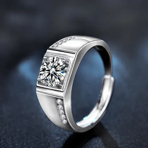 Luxury 925 Sterling Silver Moissanite Crown Ring Adjustable Open Finger Jewelry Brilliant Round Cut Moissanite Couple Rings For Wedding Engagement