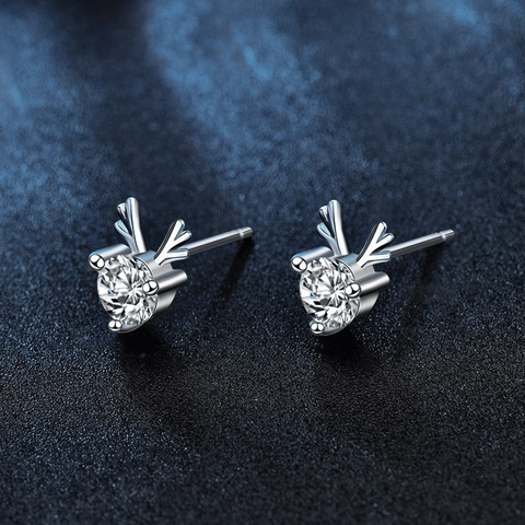 Orecchini a Bottone in Argento Sterling 925 Con Renna in Moissanite per Donna Placcati in Oro Bianco Gioielli Regalo Natale