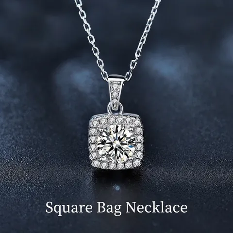 Collier Pendentif Halo Carré en Argent Sterling 925 Moissanite pour Femme 1ct Moissanite Bijoux Électroplaqués Cadeau de Mariage
