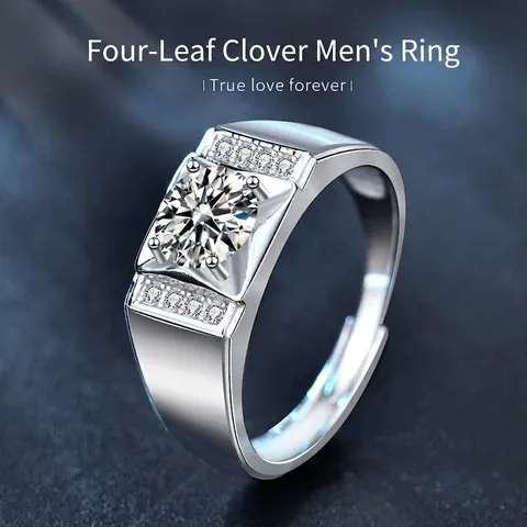 925 Sterlingsilber Moissanit Ring Für Herren Rund Brillant Schliff Verstellbarer Offener Ring Luxus Hochzeit Verlobung Schmuck